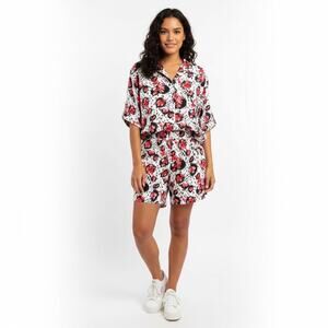 Vintage Size S/M Gales Womens Set Short Blouse Red Black Pink Bold Floral